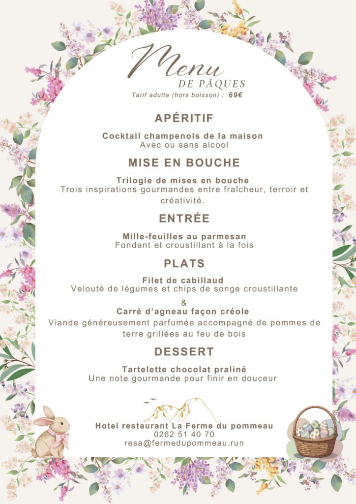 menu de pâques 2026